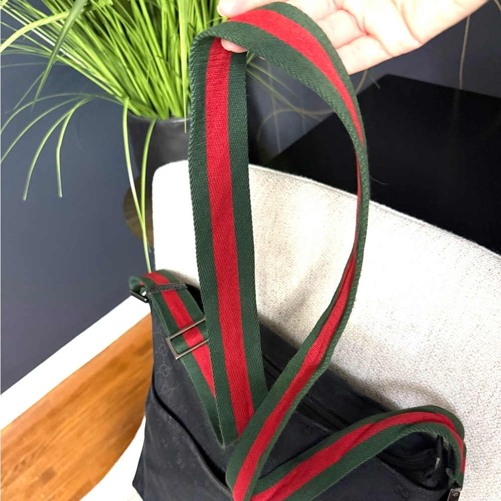 Gucci authentic black monogram canvas messanger bag unisex ribbon strap - Picture 14 of 16